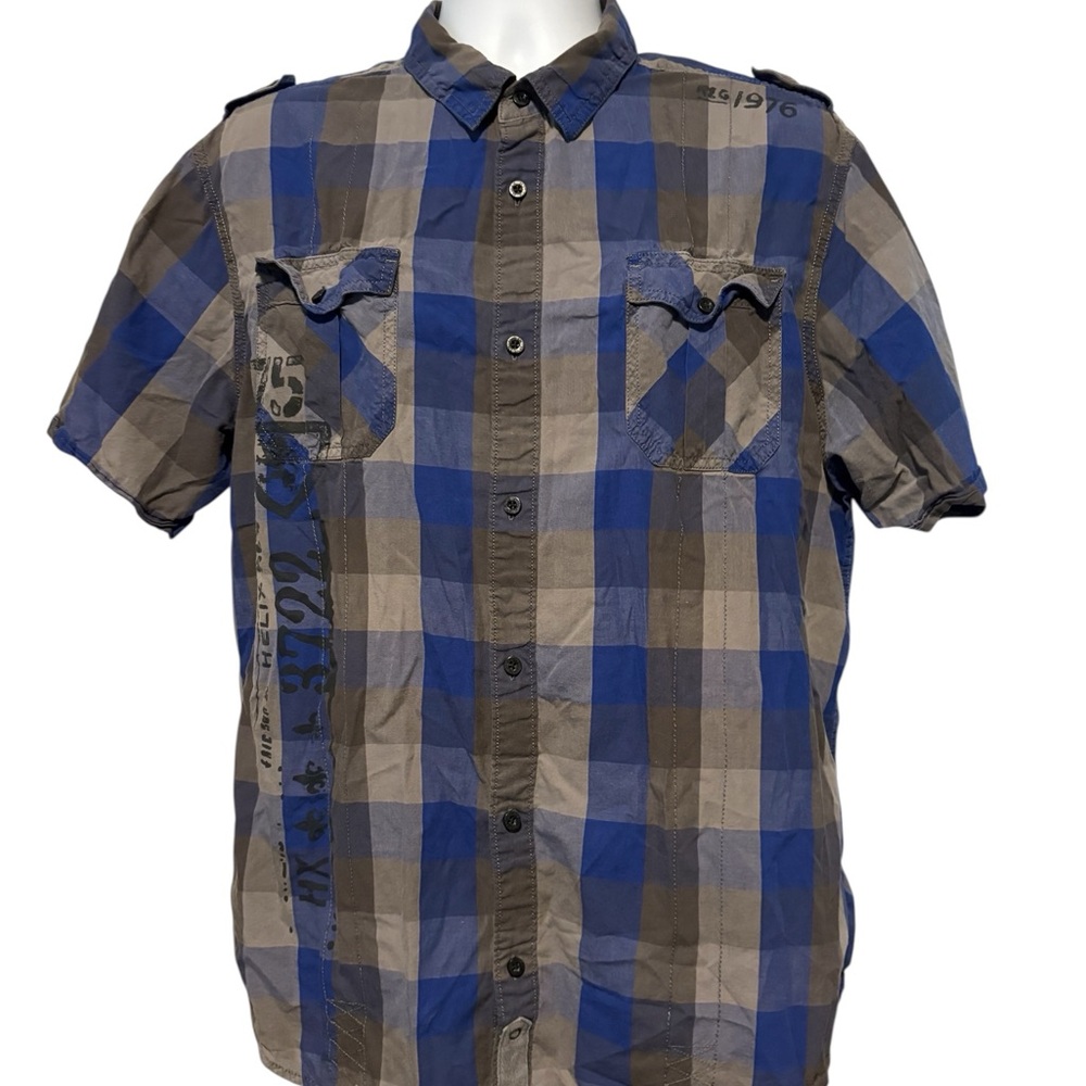 Helix Men’s Blue and Gray Casual Button Up Shirt XXL